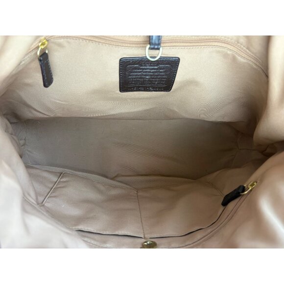 Coach Y2K Devin Signature Stripe Canvas & Leather Tote Shoulder Bag Brown/Green - Picture 9 of 15